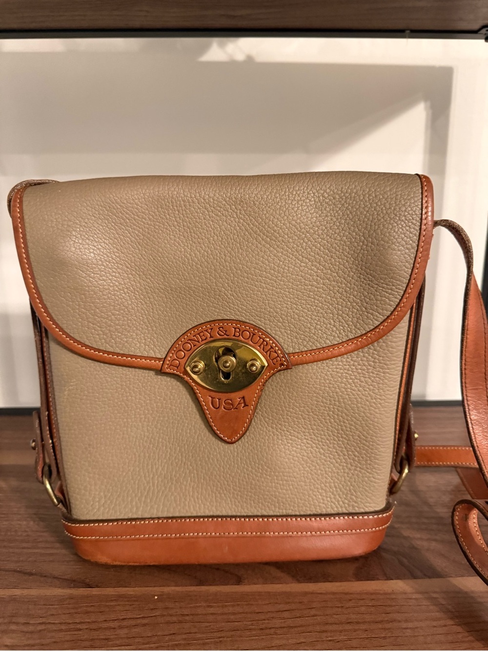 Dooney & Bourke Taupe and Tan Pebbled Leather Crossbody Bag *flawed*